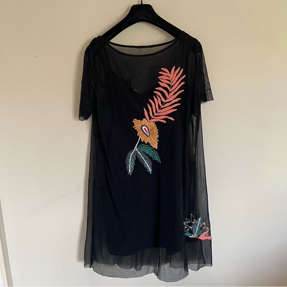 Guess Jimena Tropic Floral Embroidered Black Dress Medium - Picture 6 of 13